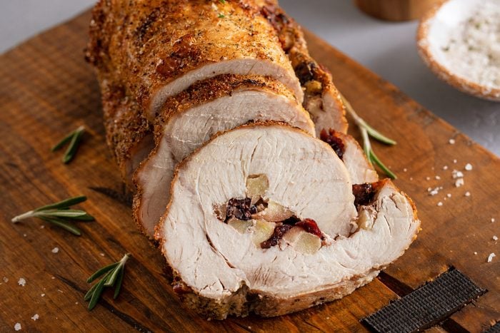 Pork loin roast stuffed with cranberry and apples